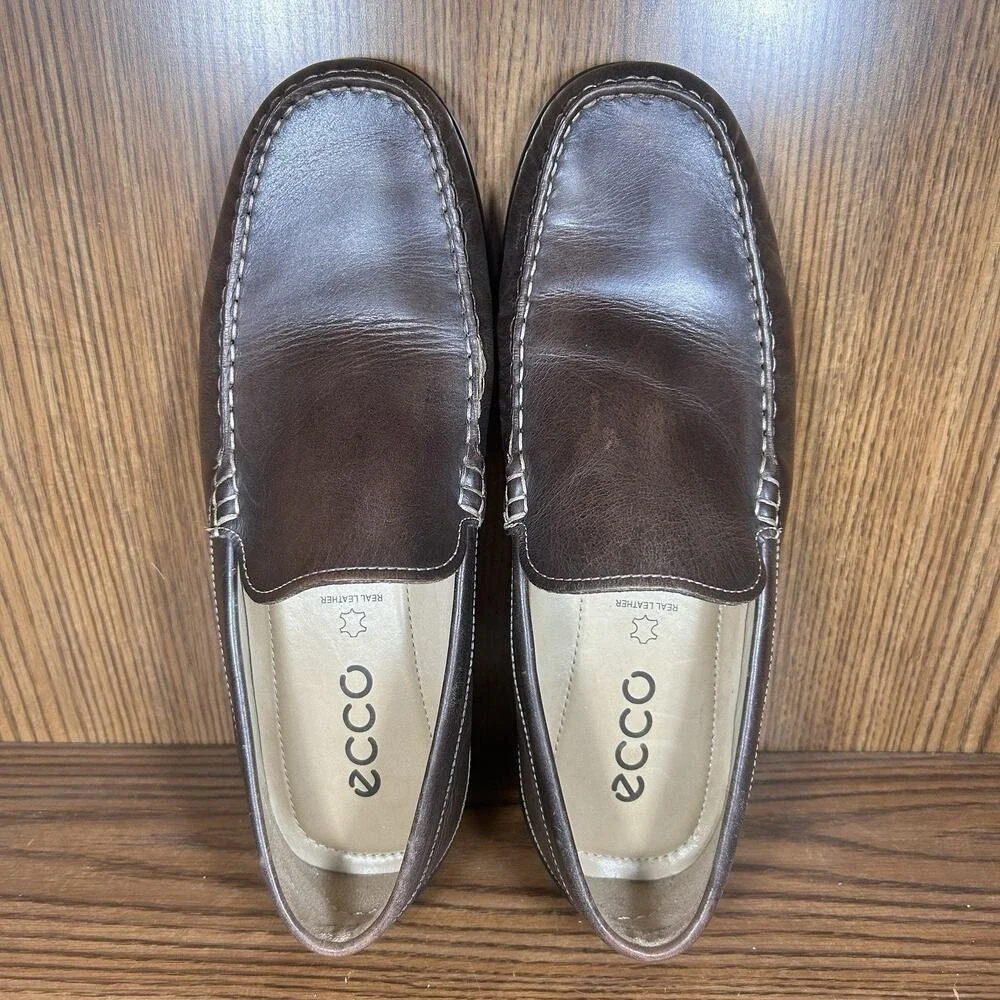 ECCO Leather Driving Loafer Mens Size‎ US 10 Brown Classic Slip On Moc Toe